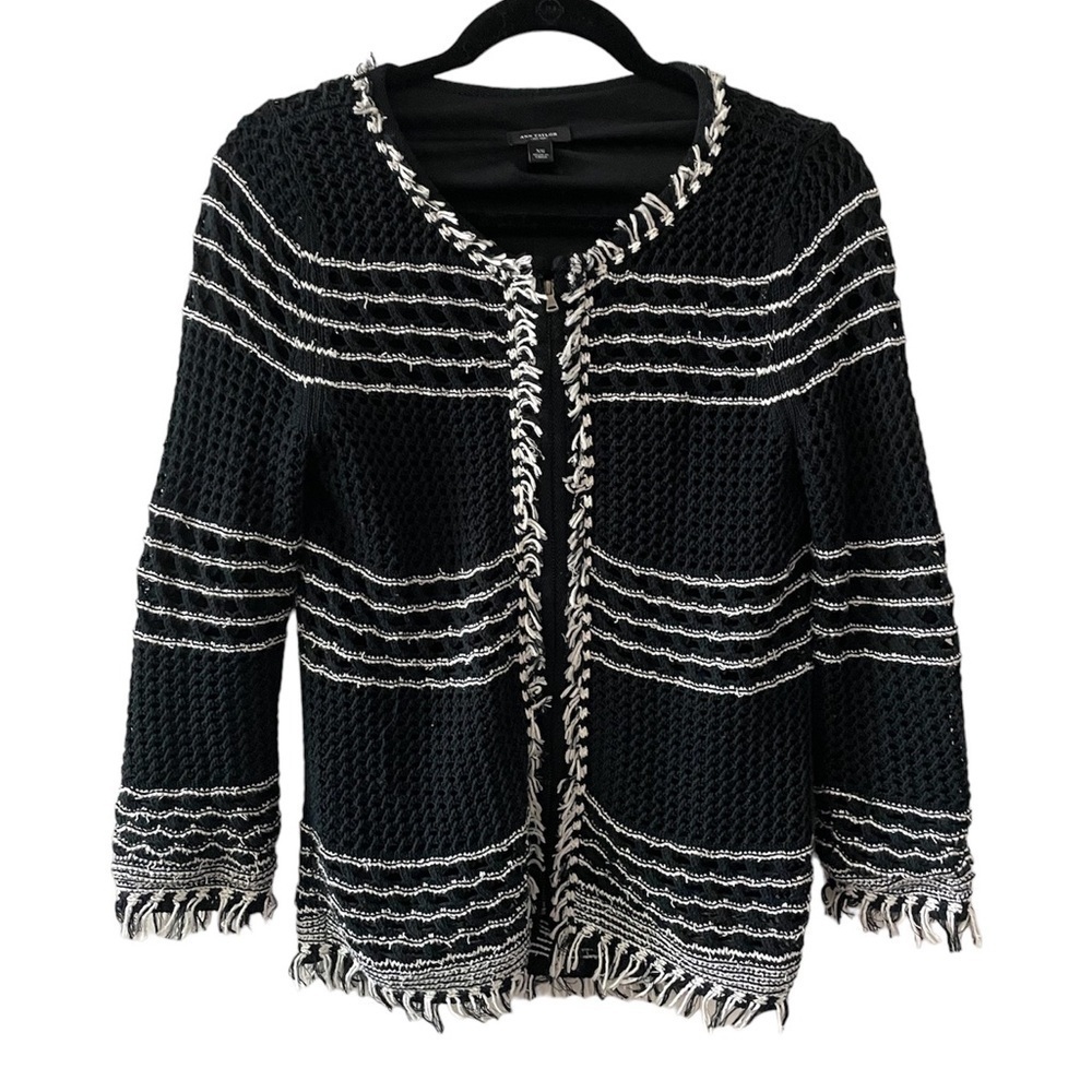 ANN TAYLOR Zip Front Crocheted Cardigan Size XS